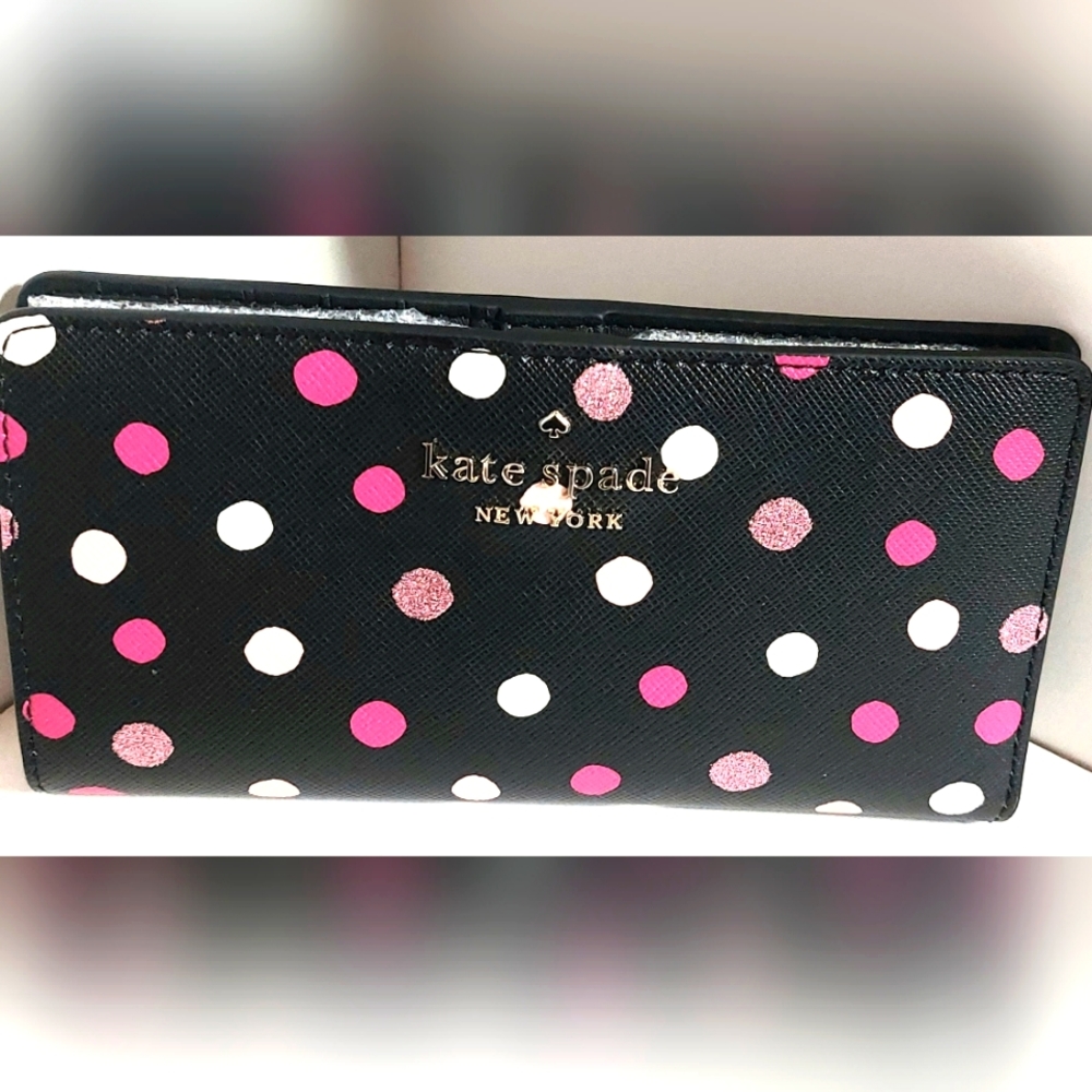 New W/ Tags Kate Spade Staci Large Slim Bifold Wallet. Color Black/multi